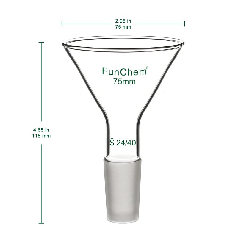FunChem Glass Short Stem Powder Funnel with O.D. 75 mm at Top, Durable Borosilicate Glass Filter with 24/40 Inner Joint - Image 2